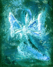 Load image into Gallery viewer, Tiffany Blue Angel Wall Art | Angel Painting | Turquoise Angel Art | Fine Art Metallic Canvas | Visionary Art | Small Medium Large Angel Art | Peaceful