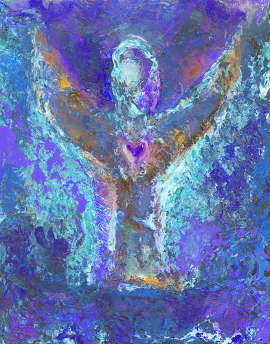 Purple Angel Wall Art | Modern Angel Art | Metaphysical Angel Art | Fine Art Metallic Canvas | Bohemian Art | Spiritual Art | Happy Angel Painting | Angel Gift