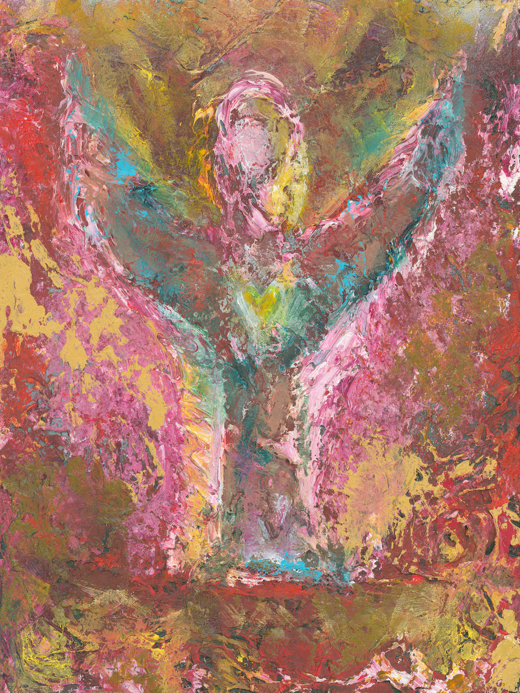 Red Angel Wall Art | Modern Angel Art | Colorful Abstract Angel | Fine Art Metallic Canvas | Bohemian Art | Spiritual Art | Happy Angel Painting | Angel Gift