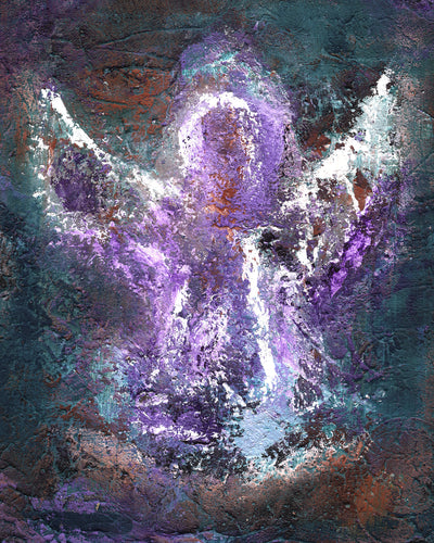 Angel Wall Art | Modern Angel Art | Abstract Angel | Fine Art Metallic Canvas | Bohemian Art | Spiritual Art | Purple Angel Painting | Gift