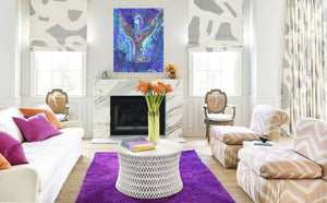 Purple Angel Wall Art | Modern Angel Art | Metaphysical Angel Art | Fine Art Metallic Canvas | Bohemian Art | Spiritual Art | Happy Angel Painting | Angel Gift